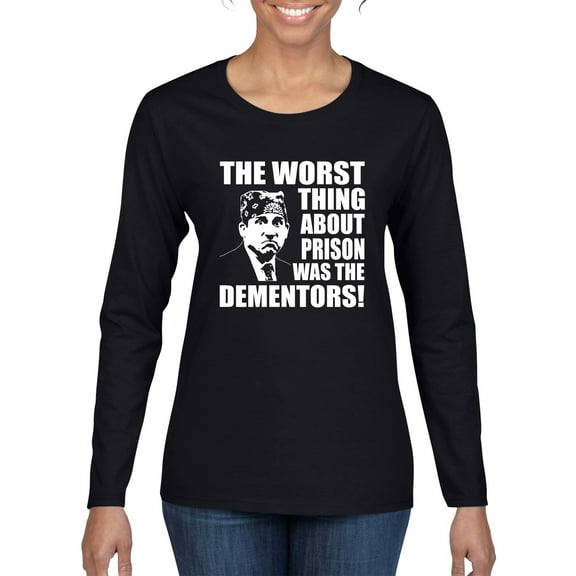 Wild Bobby, Office Prison Mike Dementors Michael Scott, Pop Culture, Women Graphic Long Sleeve Tee, Black, Small