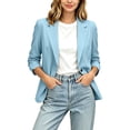 thumbnail image 4 of gbyLJF Women's 3/4 Ruched Sleeve Blazer Lightweight Single Button Front Office Jacket Casual Business Notched Lapel Cardigan, 4 of 8