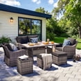 thumbnail image 2 of MEISSALIVVE 7 Pieces Patio Furniture Set with Dining Table, Outdoor Wicker Conversation Set with 2-Seat Sofa, Wicker Armrest Swivel Chairs, 2 Ottomans, Black, 2 of 10