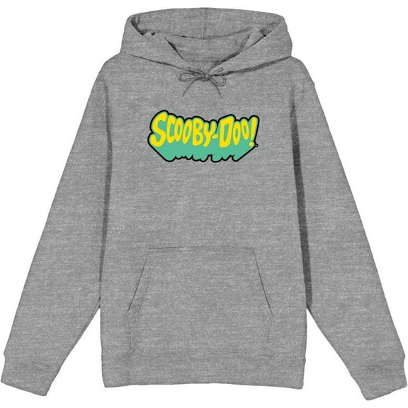 Scooby-Doo Logo Title Adult Heather Gray Long Sleeve Hoodie-Medium