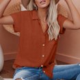 thumbnail image 5 of Olyvenn Womens Cotton Linen Short Sleeve Shirts Casual Button Down Collared V Neck Solid Blouses Summer Beach Work Tops 2025 Orange S, 5 of 6