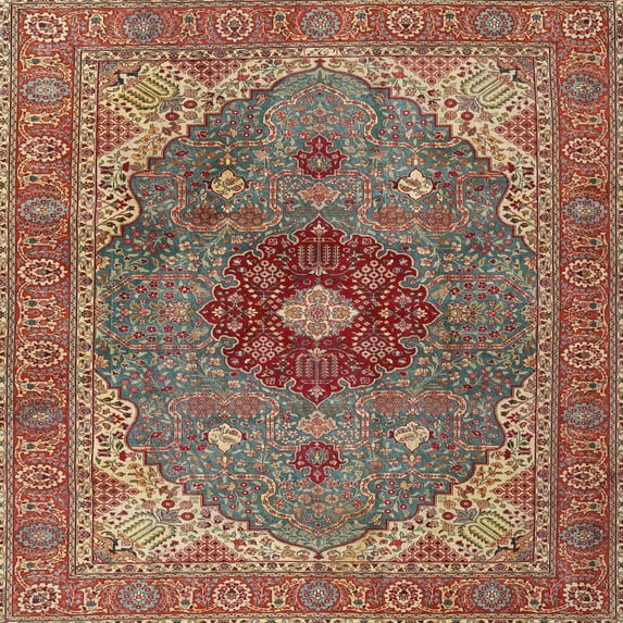 Ahgly Company Indoor Square Traditional Camel Brown Medallion Area Rugs, 8' Square