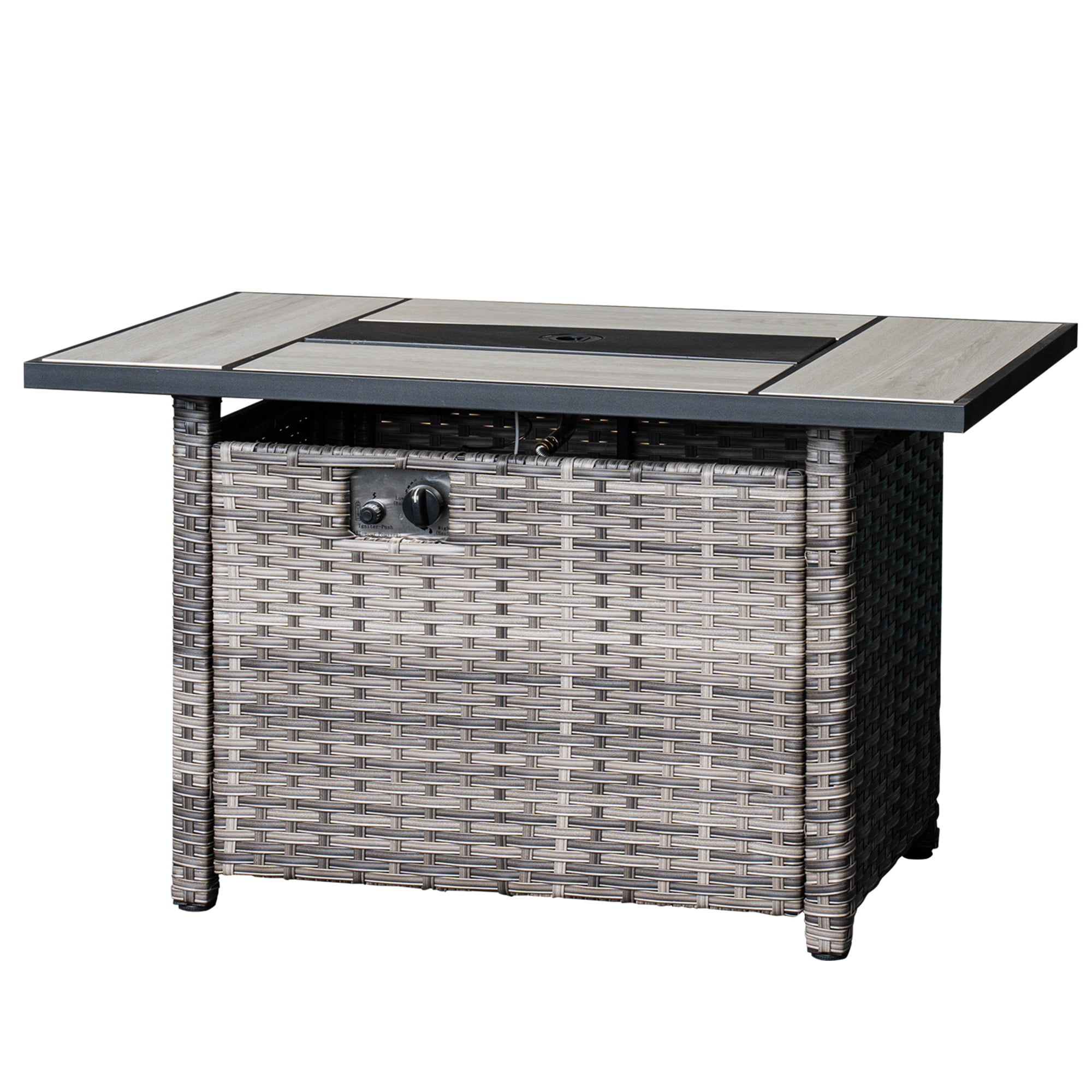 Ovios Outdoor Wicker Propane Fire Pit Table 42-Inch 50,000 BTU Flame Gas Fire Pits for Patio with Waterproof Cover & Lid Rectangle