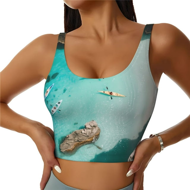 Lsque Soutien-Gorge de Sport Imprimé Turquoise pour Kayak de Plage pour Femmes, Compression, Évacuation de l'Humidité, Soutien-Gorge de Sport à Fort Impact pour Femmes, Soutien-Gorge de Sport de Soutien-Petit
