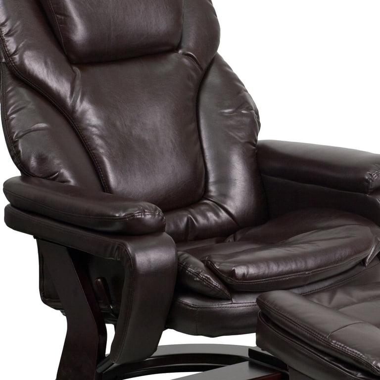Flash furniture contemporary recliner and ottoman with swivel mahogany wood base leather deals