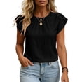 thumbnail image 5 of Women's Linen Tops Ihhxva Crew Neck Short Sleeve 2-in-1 Pleated Stretchable Cotton-Linen Flutter Sleeves Lightweight Casual Tunic Top S-3XL, 5 of 9