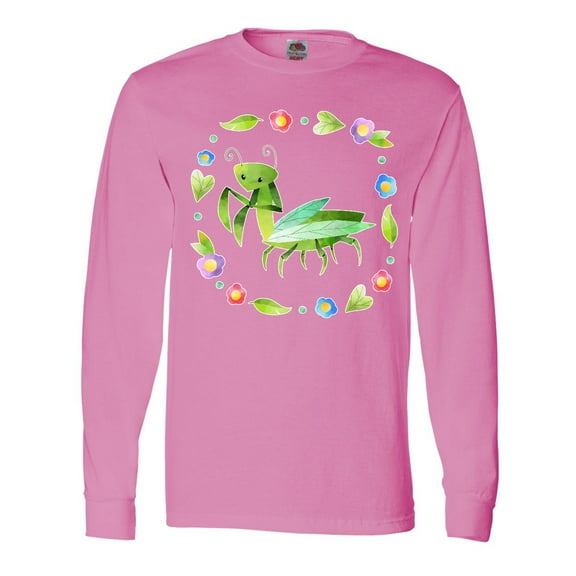 Inktastic Praying Mantis with Flowers and Leaves Long Sleeve T-Shirt
