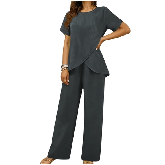 Ankola 2 Piece Sets for Women Summer Short Sleeve Blouse Matching Sets Mother of The Bride Pant Suit Vacation Outfits