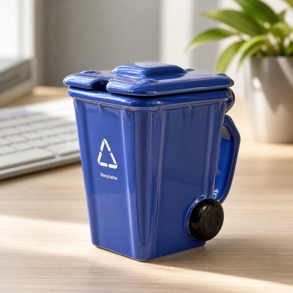 Kieccall Ceramic Mug With Lid Unique Trash Can Shaped Design Gift
