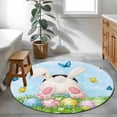 thumbnail image 3 of Round Rug 4Ft Washable Non-Slip, Easter Circle Area Rugs for Living Room Bedroom, Spring Colorful Easter Eggs Bunny Butterfly Blue Indoor Floor Mats Carpet Runner for Home Decor Aesthetic, 3 of 8