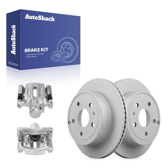 AutoShack Rear Vented Coated Brake Rotors   Calipers 4-PC Brake Kit Replacement for 2010-2017 Chevrolet Equinox 2010-2017 GMC Terrain ArmorStop 11.93" (302.9 mm)