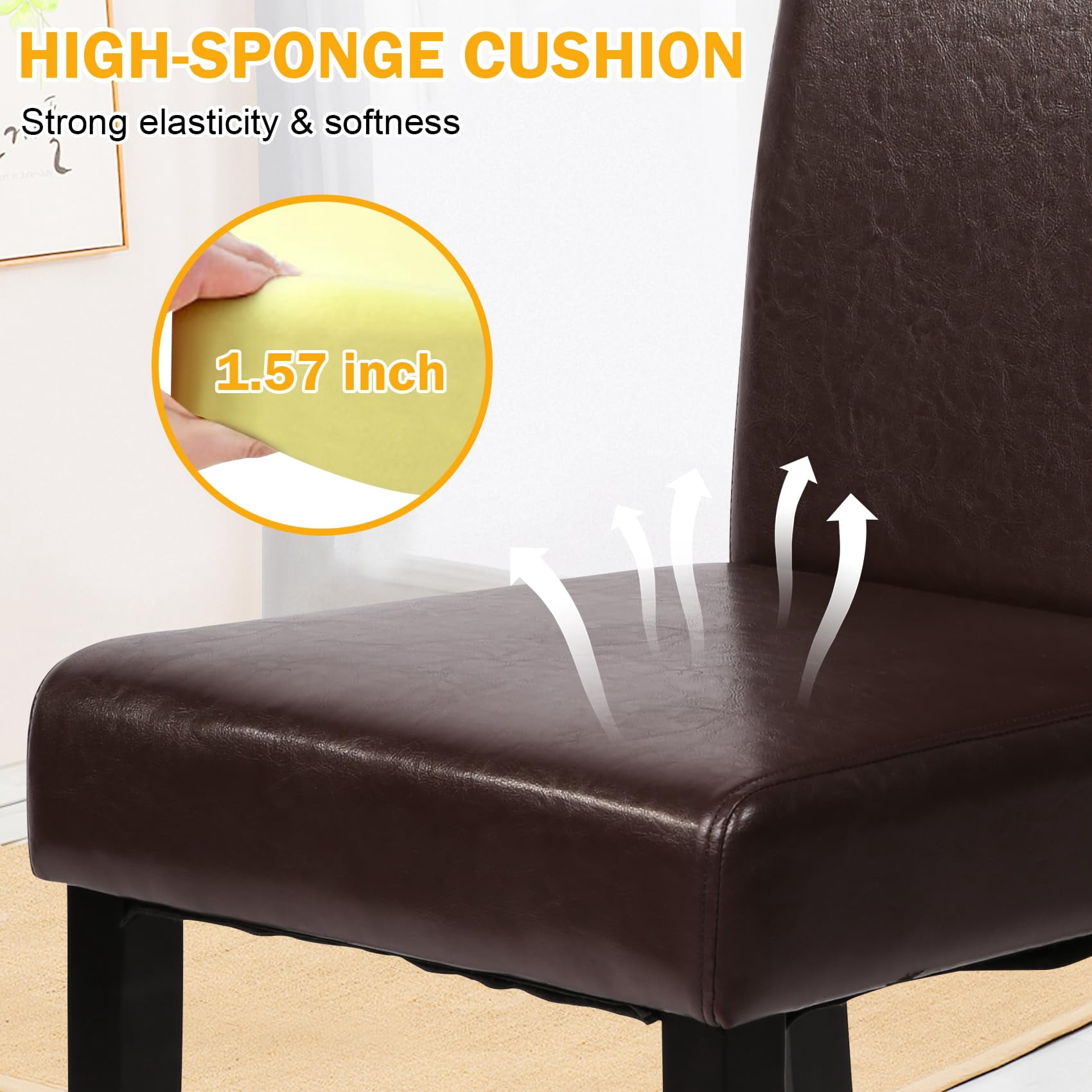 NiamVelo Dining Chairs Set of 4 PU Leather Dining Room Chairs with Waterproof Surface and Wood Legs for Kitchen Restaurant and Living Room,Brown