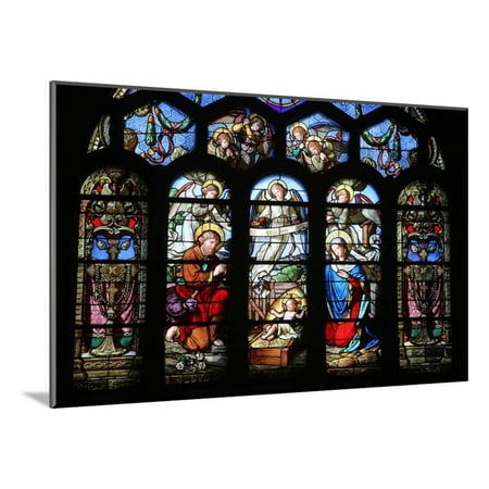 Glass European Mount Stained Glass Window Depicting the Nativity, St. Eustache Church, Paris, France, Europe Wood Mounted Print Wall Art By Godong ()