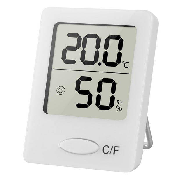 Termómetro digital para habitación, higrómetro para interiores, termómetro preciso, medidor de humedad con sensor de temperatura y humedad e indicador de confort con icono de cara, color blanco