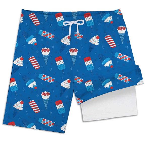 WERYOUNG Boys Swim Trunks With Compression Liner Ice Cream Print Lightweight Swimming Shorts For Beach Pool Breathable Swimwear Bottoms 2-3 Years