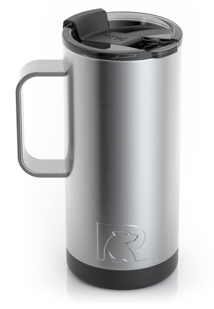 RTIC 16 oz Coffee Travel Mug with Lid and Handle, Stainless Steel Vacuum-Insulated  Mugs, Leak, Spill Proof, Hot Beverage and Cold, Portable Thermal Tumbler Cup  for Car, Camping, Amber 
