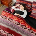 thumbnail image 4 of Feelyou Western Boho Aztec Bedding Comforter Set 7pcs for Teens, Red Tribal Square King Bedding Sets, Vintage Fashion Style Reversible Bed Sheets, Microfiber Bedroom Decor, 4 of 8