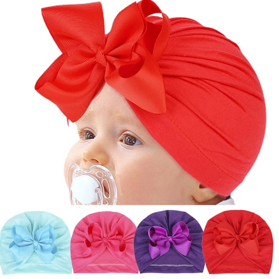 Travelwant 4Pcs/Set Turban Hat for Baby Infant Cap Hats with Bow Knot Soft Cute Nursery Beanie