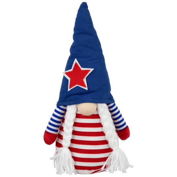 Northlight Americana Girl Gnome with Braids - 10.5" - Red and Blue