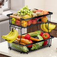 thumbnail image 4 of Cesta para Frutas y Verduras, Cesta de Almacenamiento con Gancho y Asa de Madera, Apilable y Extraíble., 4 of 5