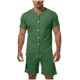 thumbnail image 1 of Camisetas de Manga Completa Hombres Bolsillo de Color Sólido Camiseta de Cuello Redondo de Manga Corta Abierta Completa con Pantalones Cortos de Cintura Elástica para Al Aire Libre, Casual, Uso Diari, 1 of 9