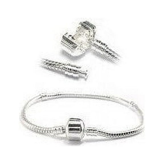 8 Inch Silver Barrel Clasp Charm Bracelet