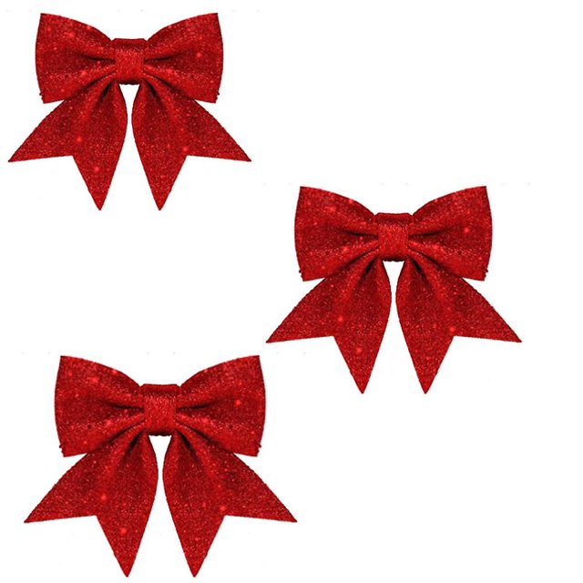 3 piezas de adornos de lazos navideños de 20 x 23 cm, lazos de coronas rojas, pequeños lazos de lentejuelas para árbol de Navidad, adornos de lazos decorativos navideños para el hogar y la Navidad