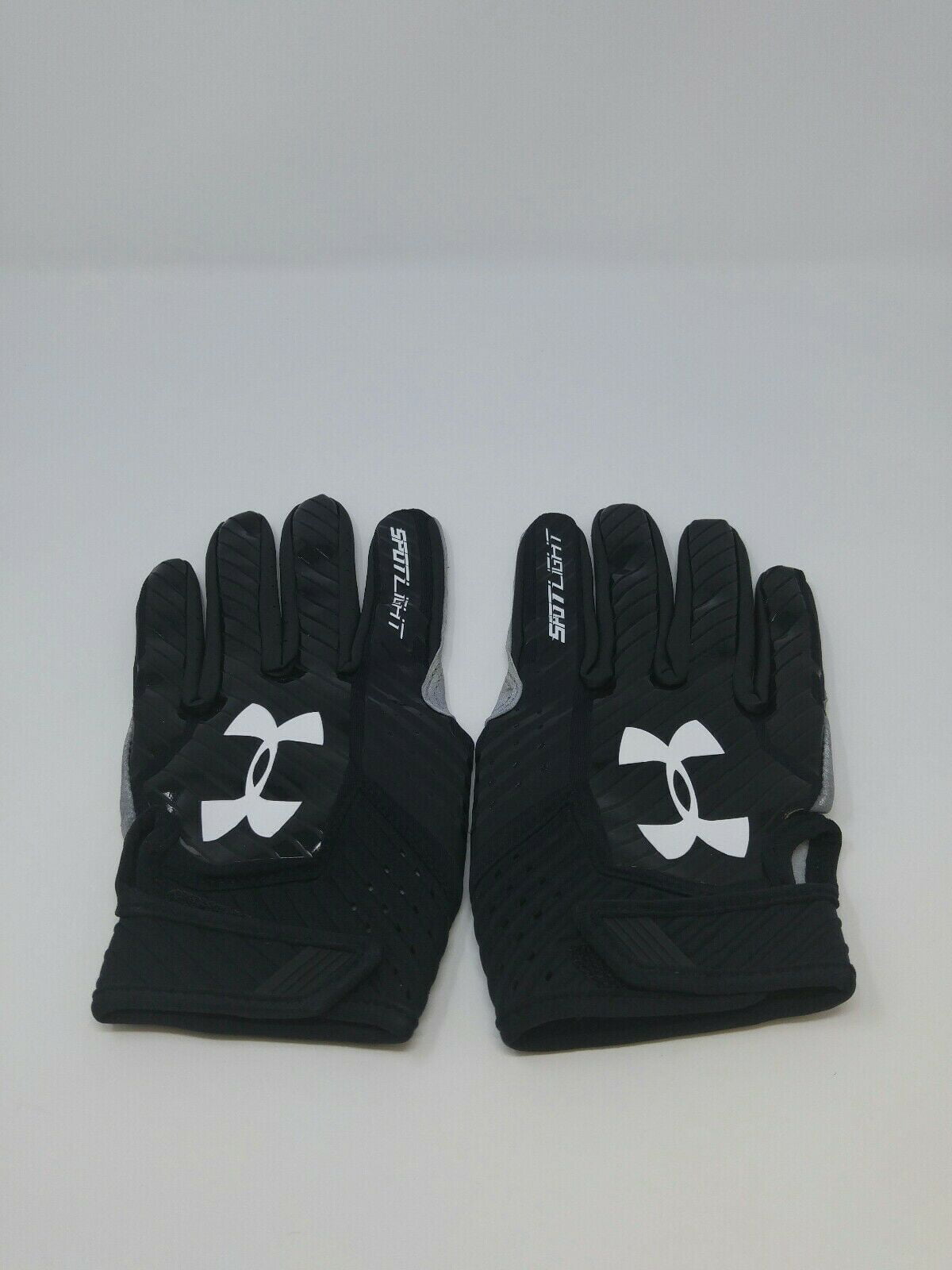 New Under Armour Men's Black/Black/White Spotlight Leather WR Football Gloves 