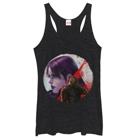 Women's Marvel Jessica Jones and Luke Cage  Racerback Tank Top Black Heather Small