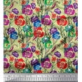 thumbnail image 1 of Soimoi Rayon Fabric Leaves & Poppy Floral Print Fabric by the Yard 56 Inch Wide, 1 of 3