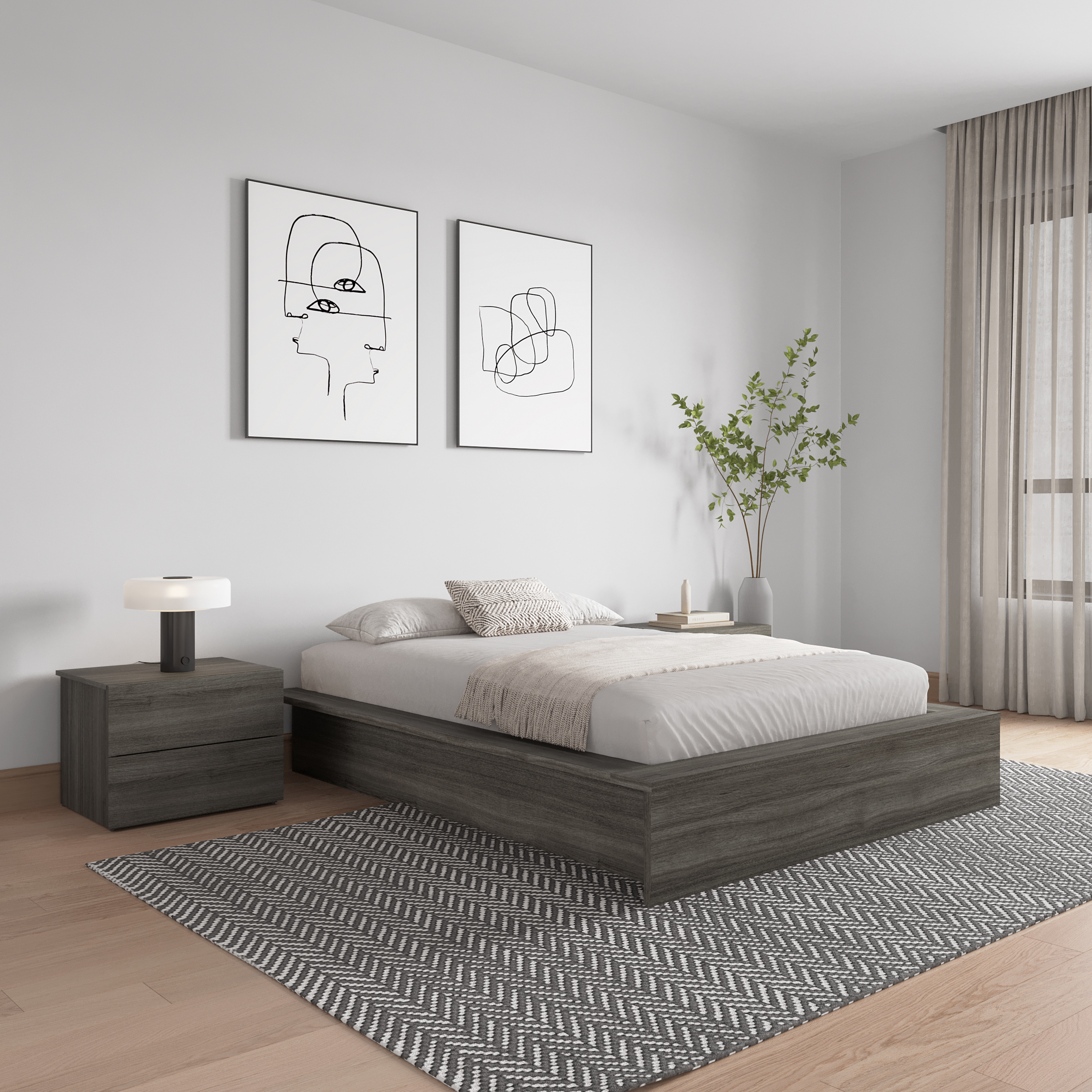Nexera James Full Size Platform Bed Frame, Gray