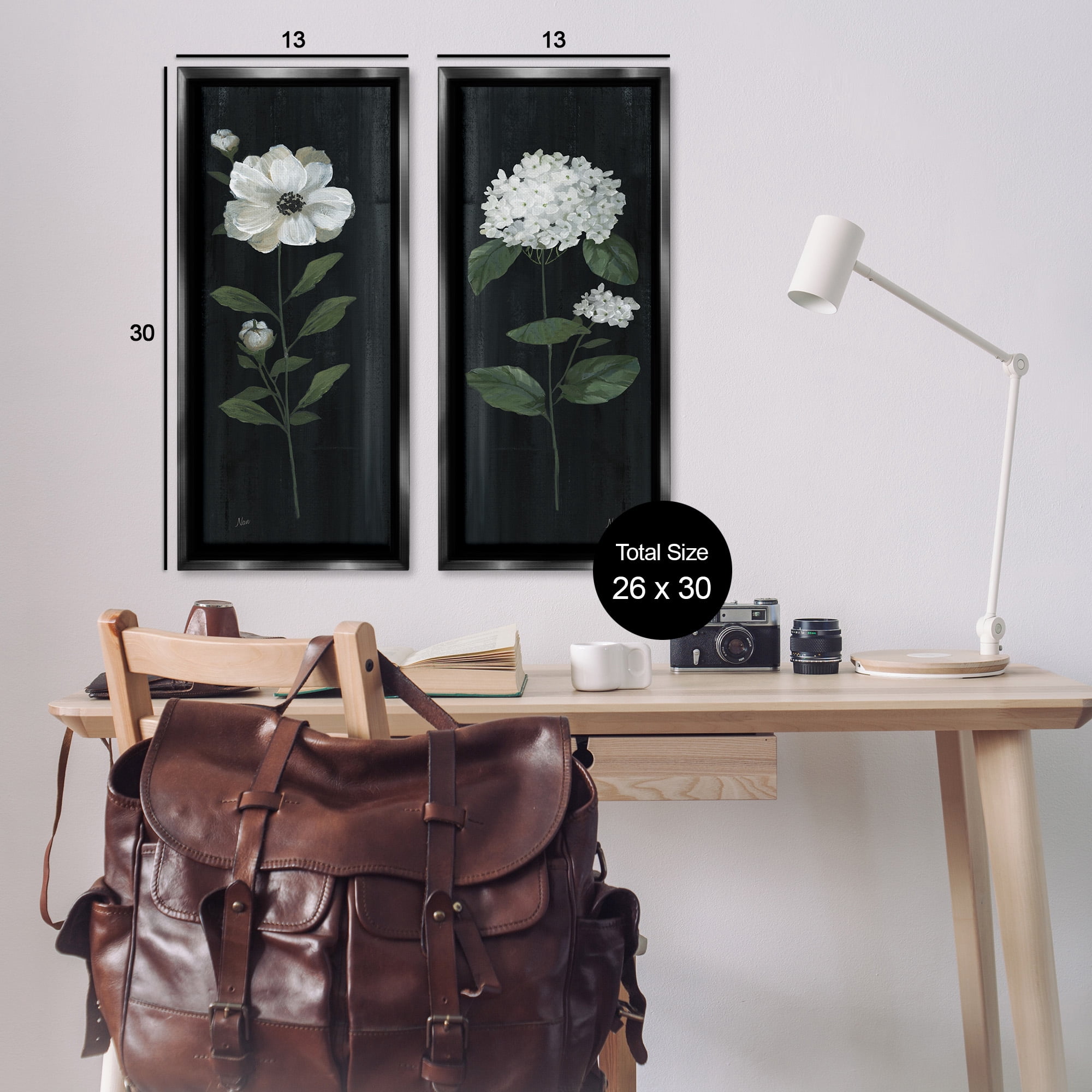 Stupell Industries Delicate White Flower Sprigs Botanical & Floral Painting Black Floater Framed Canvas Art Print Wall Art, 15 x 31, Set of 2