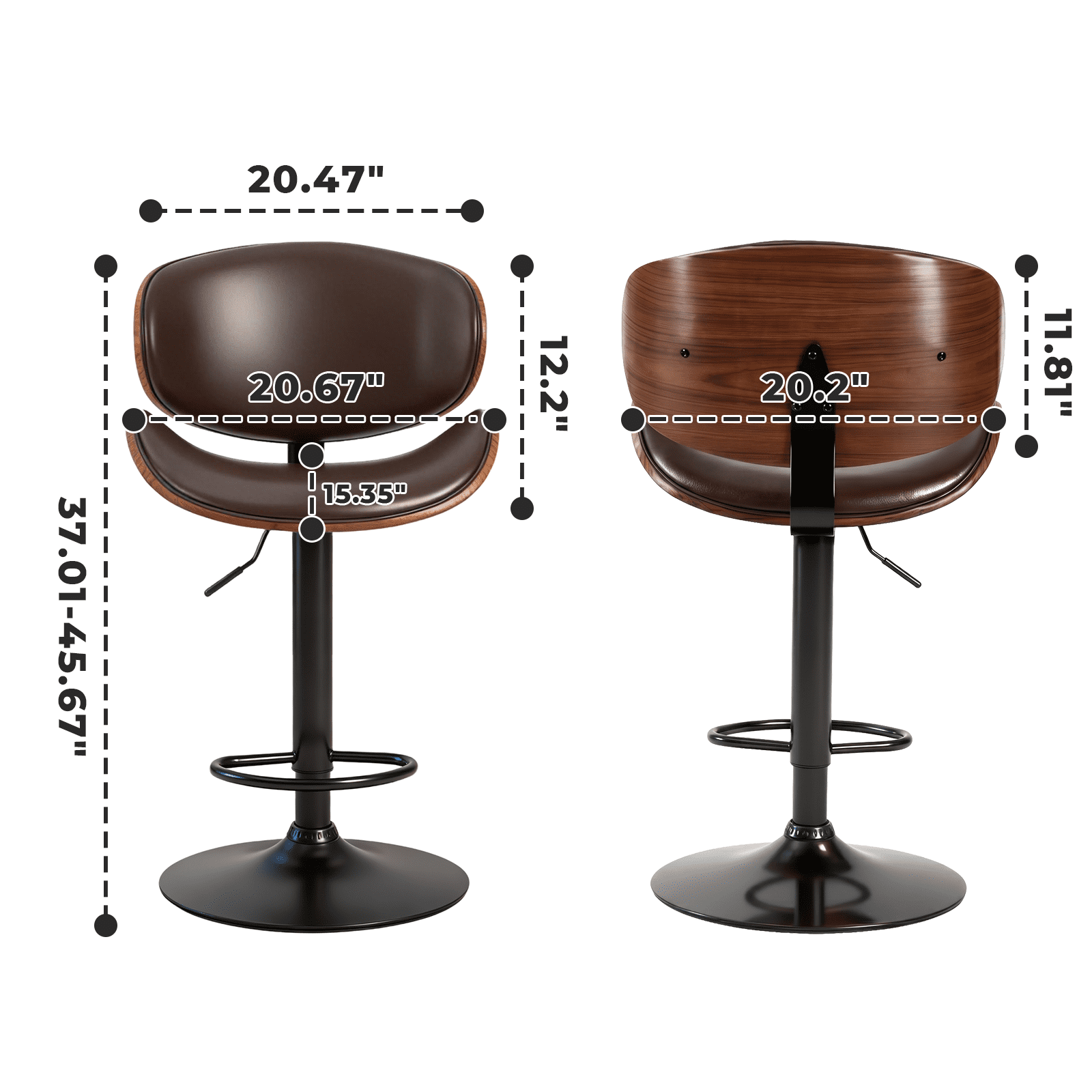 Alvantor 2-Pack Swivel Bar Stools, for Kitchen Counter, Adjustable Bar Height Chairs, Modern PU Leather Upholstered Bar Chair with Back and Footrest, for Bar, Kitchen Island, Dining Room