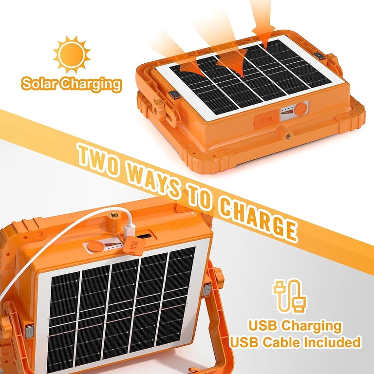 Foco LED Recargable 100W - 12000LM, Batería 13000mAh, Panel Solar, 4 Modos De Luz, Ideal Para Camping Y Emergencias