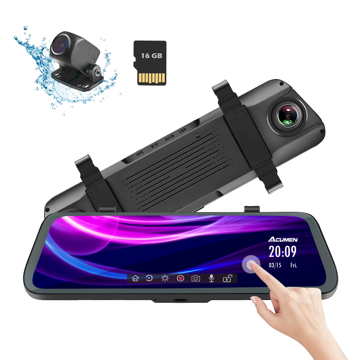 ACUMEN Mirror Dash Cam XR10 Digital Rear View Mirror 9.66'' Touch