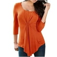 thumbnail image 2 of Royisotas Fall Womens Tops 3/4 Sleeve Solid Color Orange Casual Blouses for Women Plus Size Comfy Pleated Crew Neck Loose Fit T-Shirt, 2 of 6