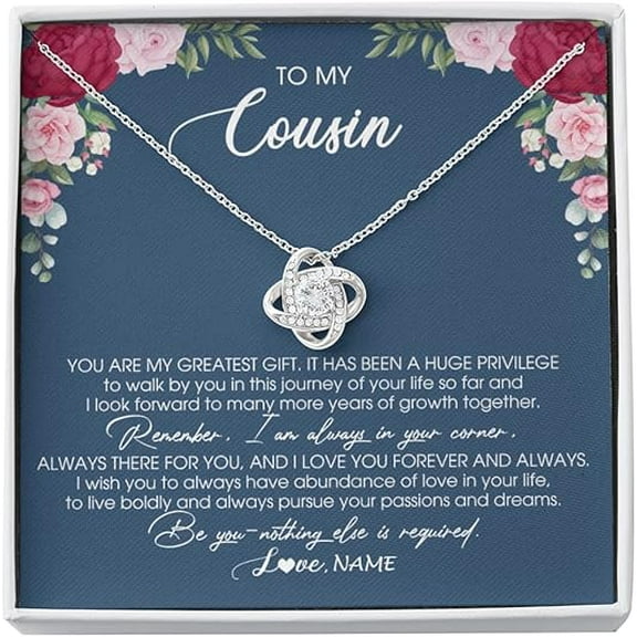 Wedding Gift for Cousin, Love Knot Necklace with Message Card and Gift Box, To My Badass Cousin Necklace Gift, Floral Cousin Birthday Gift, Christmas Gift for Her