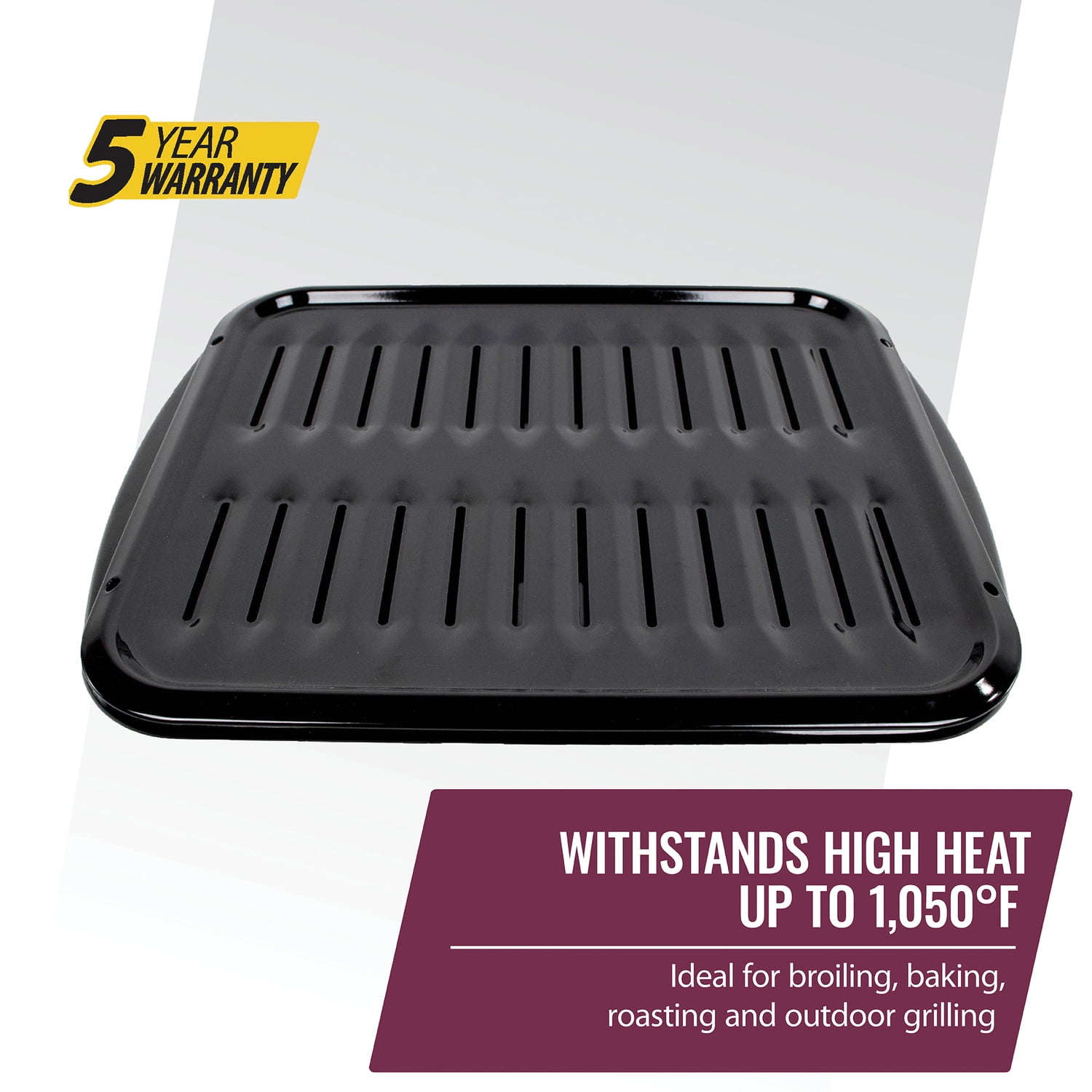 Certified Appliance Accessories Heavy-Duty Porcelain 16-in. x 12.75-in. Broiler Pan & Grill Set Black (50016)