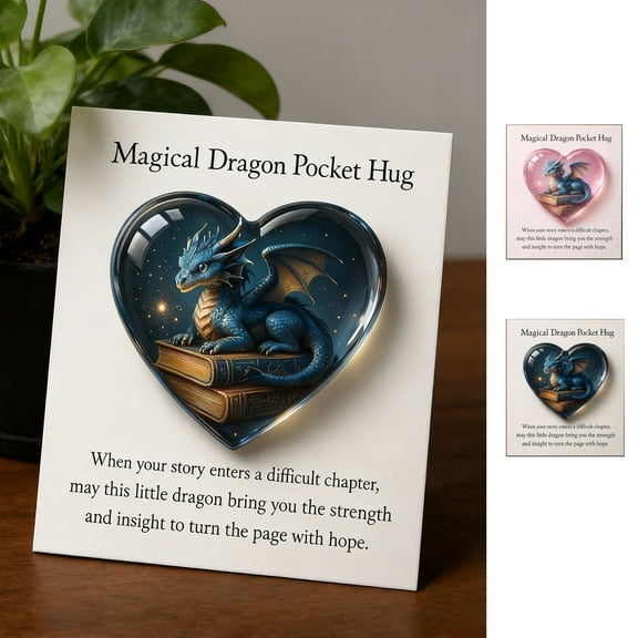 Magic Dragon Pocket Hug Card - Exquisite Commemorative Comforting Gift, Miniature Inspirational Token for Friends/Family, Portable Keepsake for Encouragement & Cheer, Cute Gift, 3.5*2.8in, B