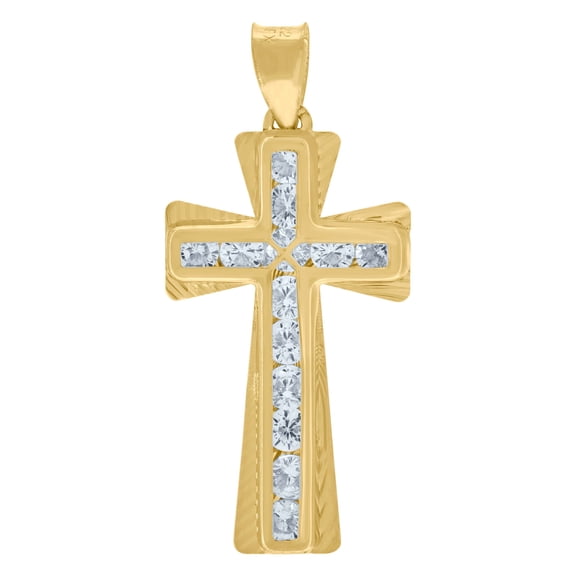 10K Yellow Gold Cubic-Zirconia Unisex Textured Cross Religious Charm Pendant