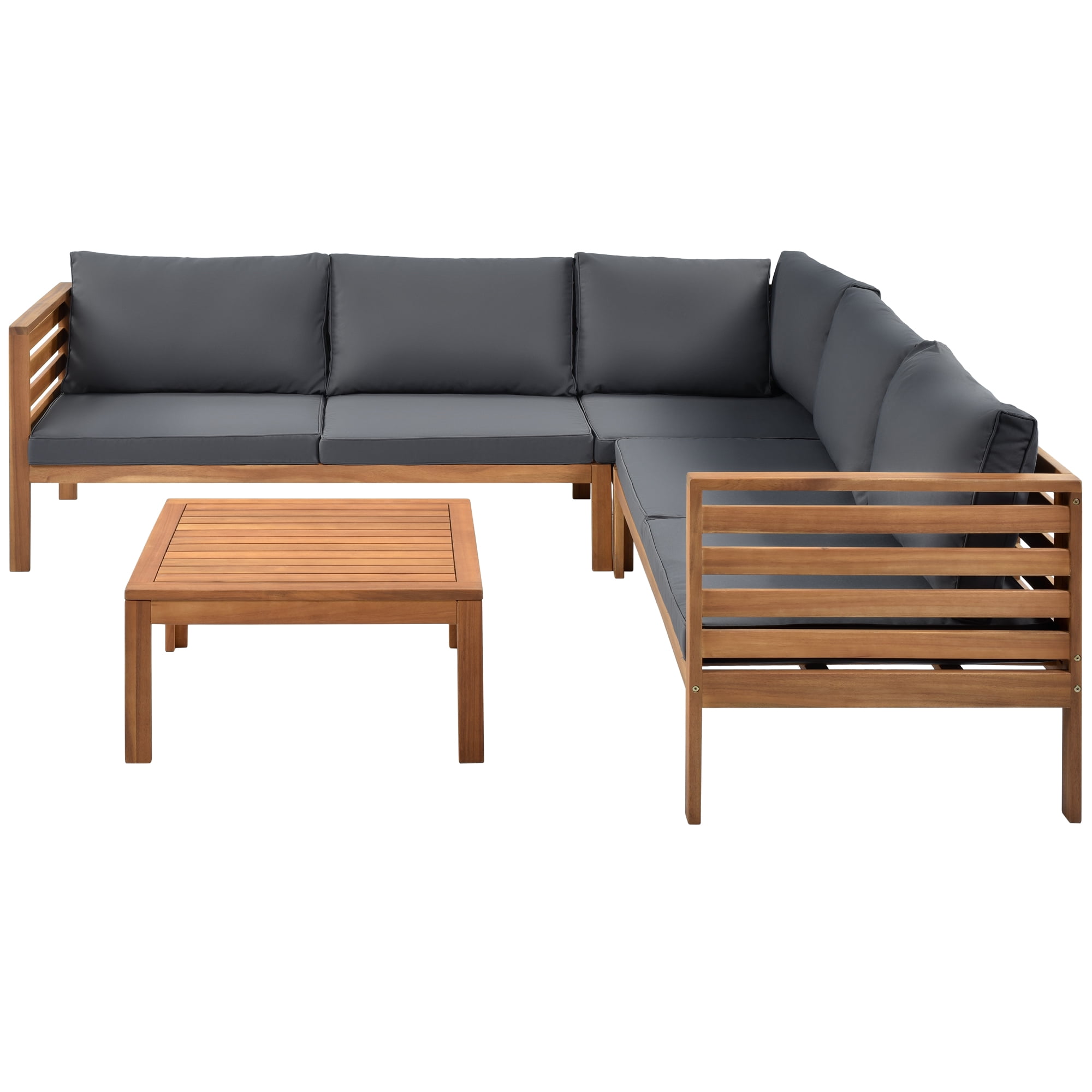 Harper & Bright Designs Acacia Wood Outdoor Sectional Furniture with Coffee Table, Patio Modular Sectional Sofa Set, Garden L-Shaped Conversation Set with Cushions, Gray