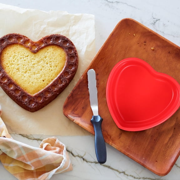 BESTYASH 4Pcs Red Silicone Heart Shape Cake Molds for Baking Nonstick and Foldable