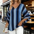 thumbnail image 3 of Craaazy Oversized Sweatshirt for Women V-Neck Striped Print Beach Vacation 3/4 Sleeve Clothes Gifts, 3 of 6