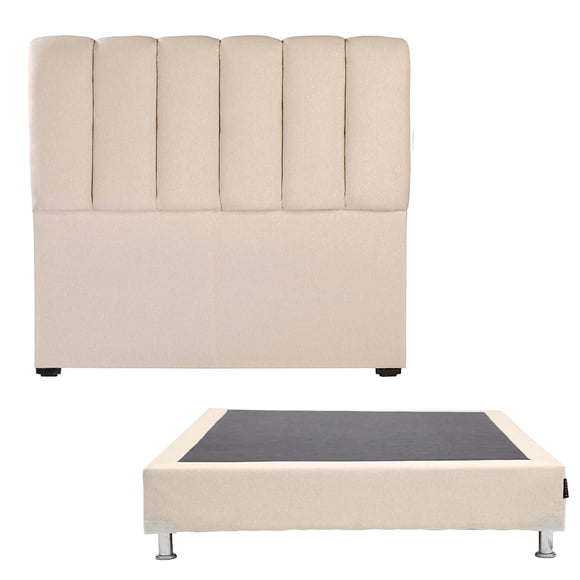 Recámara Matrimonial Kami Crema con Cabecera + Box Base Cama