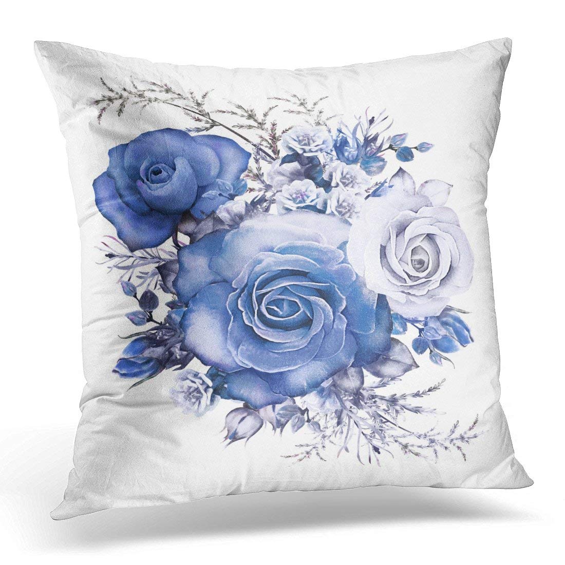 ARHOME Gray Watercolor Flowers Floral Blue Rose Branch of White Leaf and Buds Cute Composition