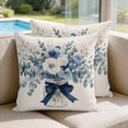 thumbnail image 2 of 16x16 Pillow Covers Set of 2, Blue Spring Floral Square Throw Pillow Covers for Couch/Sofa/Living Room, Watercolor Summer Flowers Vintage Decorative Soft Pillowcases for Couch Throw Pillows, 2 of 9