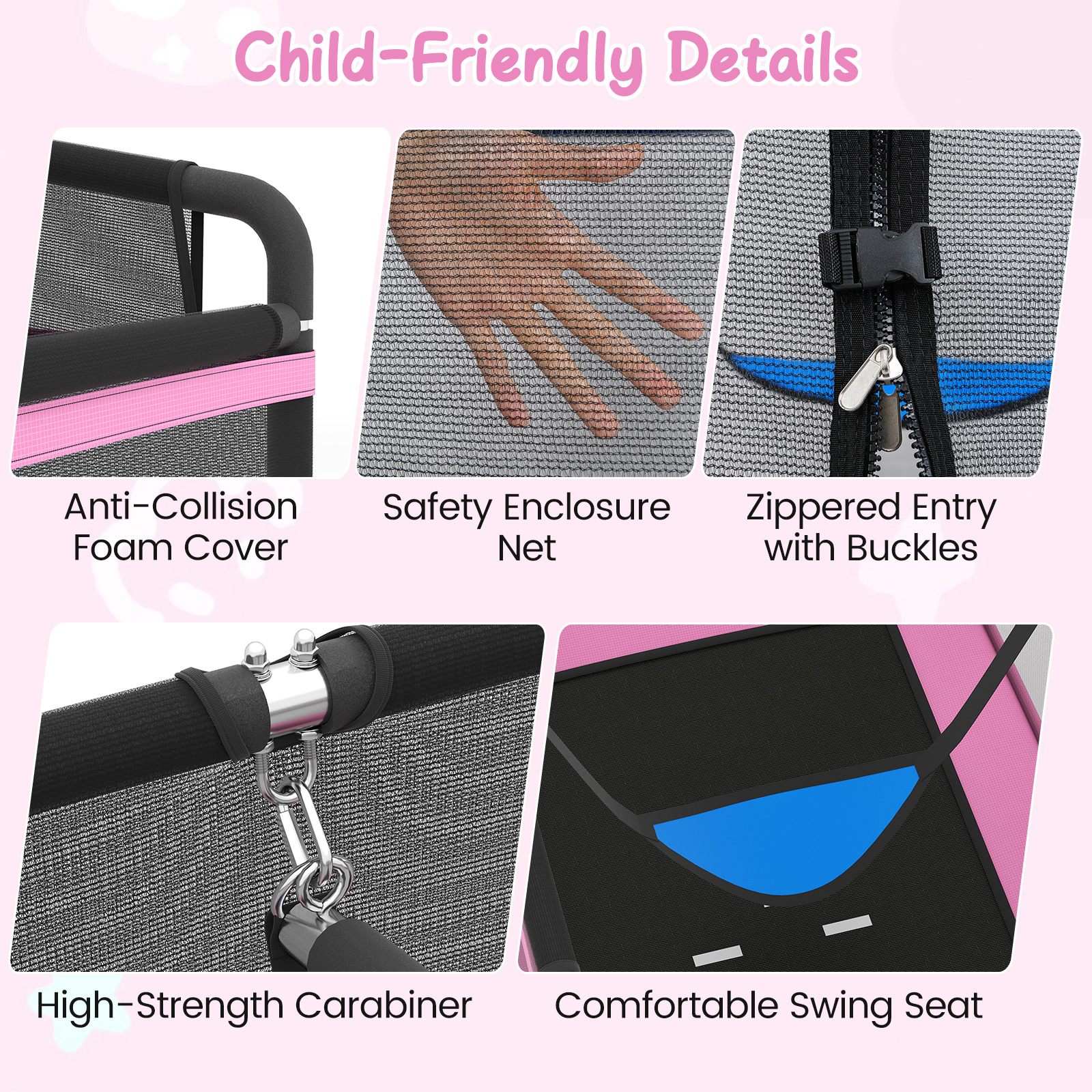 Topbuy 6 x 4 FT Rectangle Kids Trampoline Indoor Outdoor Recreational Trampoline with Swing Pink