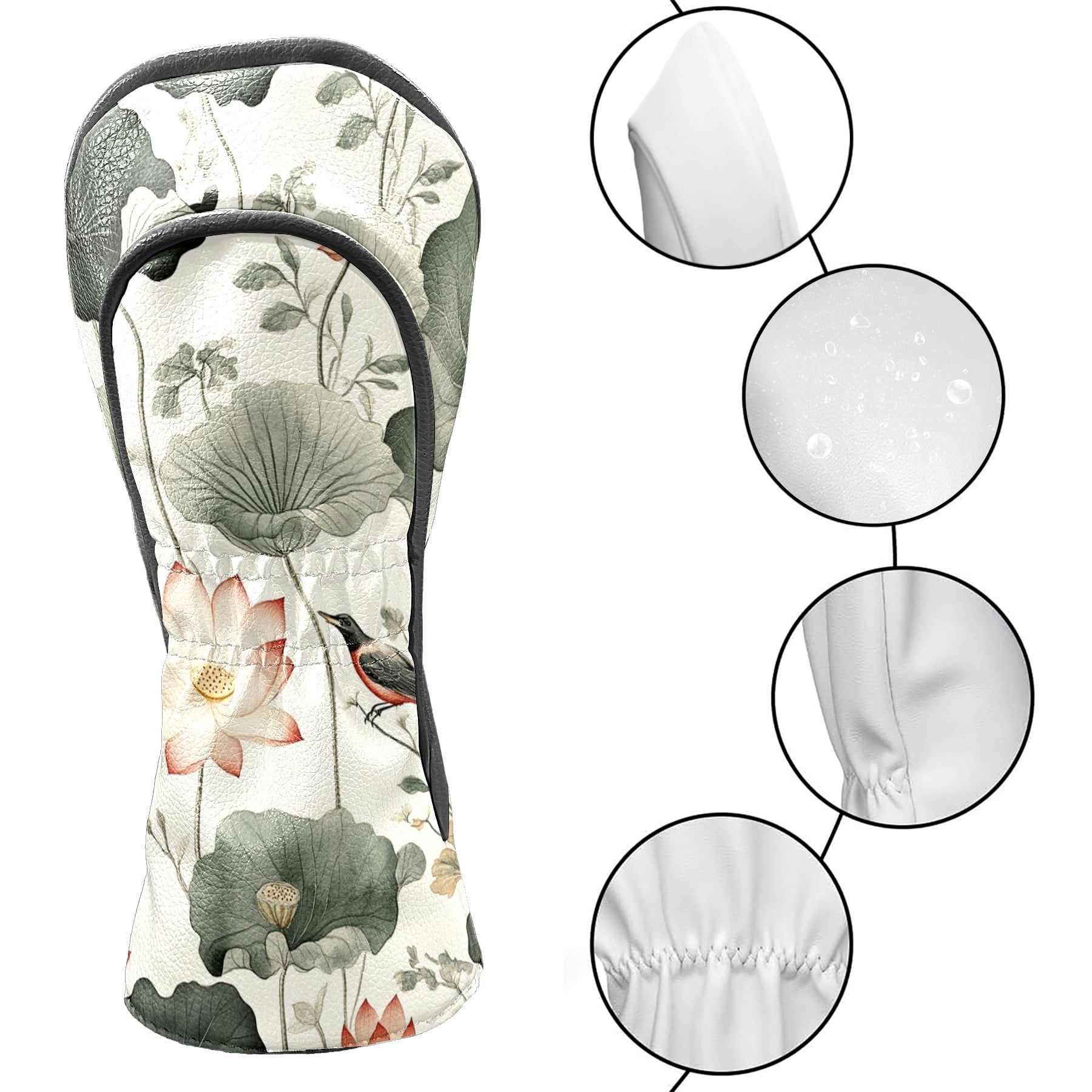 Golf Head Covers Chinese Style Pattern for Driver, Wood & Hybrid, Premium Waterproof PU Leather with Plush Lining, Oriental Golf Gifts