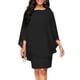 thumbnail image 4 of Vestido midi con capa de manga 3/4 y cuello redondo sólido de talla grande, vestido midi con capa de estiramiento ligero y elegante para mujer, 4 of 4