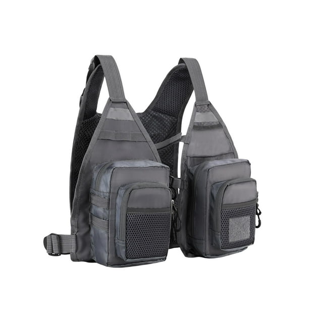 Chaleco de pesca Sunnimix de malla Multibolsillo ajustable gris